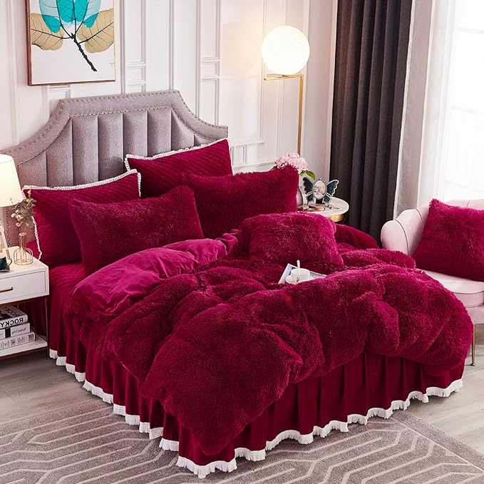 JAUXIO Luxury Long Faux Fur 3 Pcs Bedding Set Shaggy Comforter Duvet Cover with ...