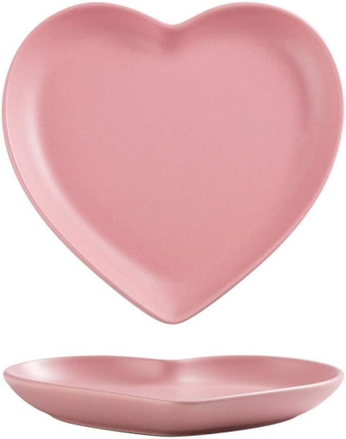 Fuyu 2pcs Colorful Matte Heart Shaped Ceramic Dinner Plate Salad Plate Dessert ...