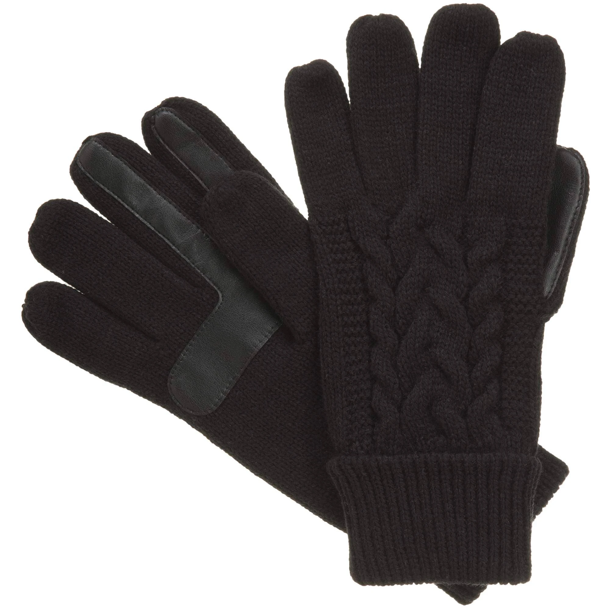 isotoner Women's Cable Knit Gloves with Touchscreen Palm Patches, One Size, Black