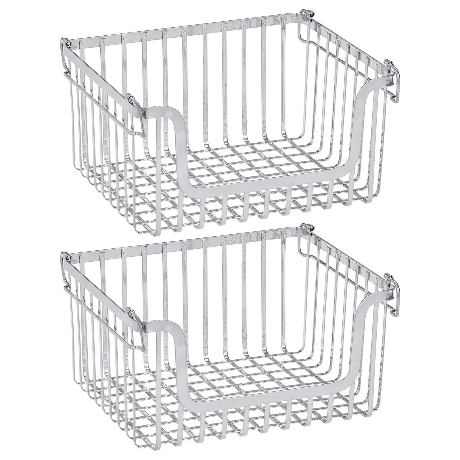 mDesign Carson Stackable Open Front Food Organizer Storage Basket, 2 Pack - Chrome