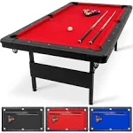 GoSports 6, 7, or 8 ft Billiards Table - Portable Pool Table - Includes Full Set of Balls, 2 Cue Sticks, Chalk and Felt Brush; Choose Size and Color