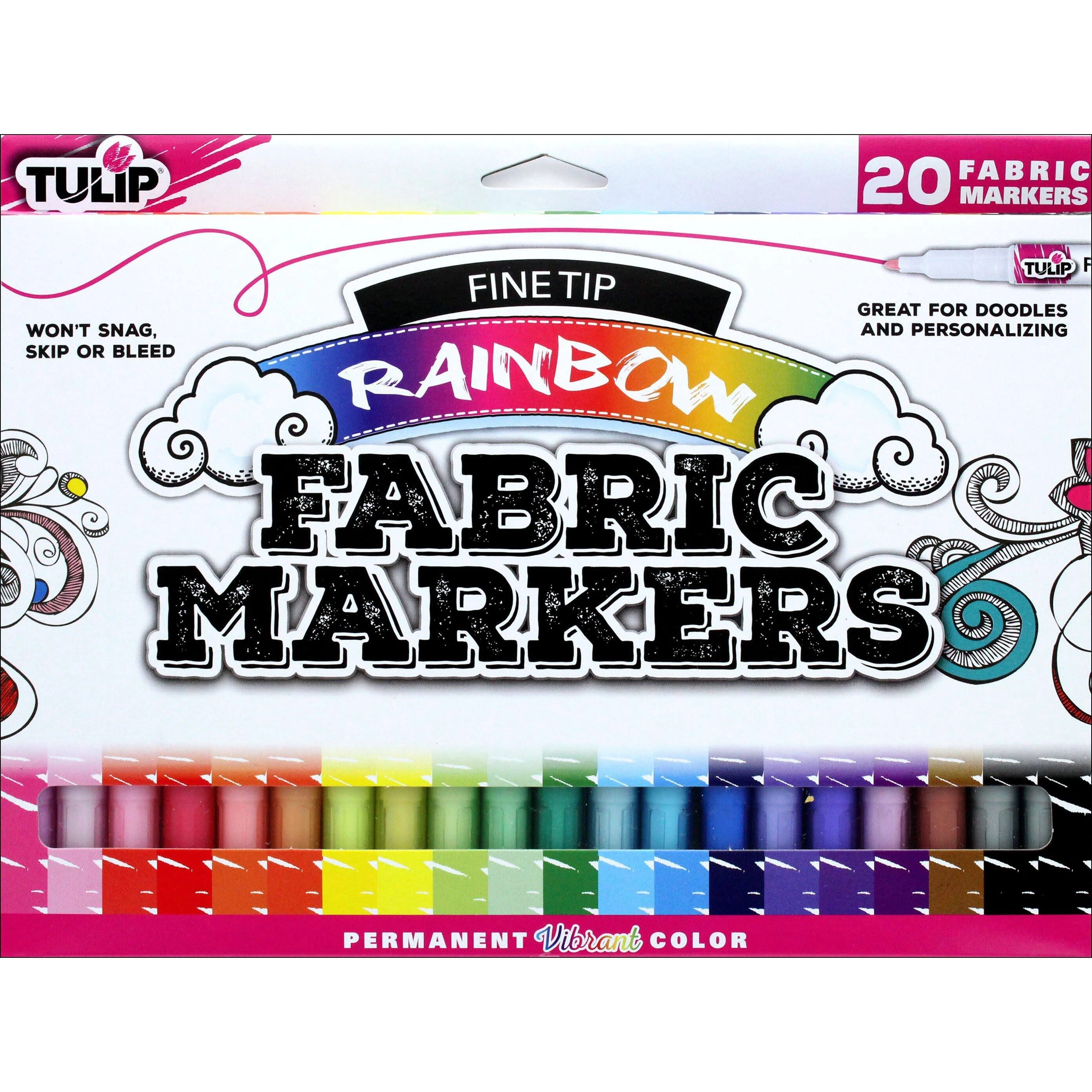 Tulip Permanent Nontoxic Fabric Markers, 20 Pack, Multicolor