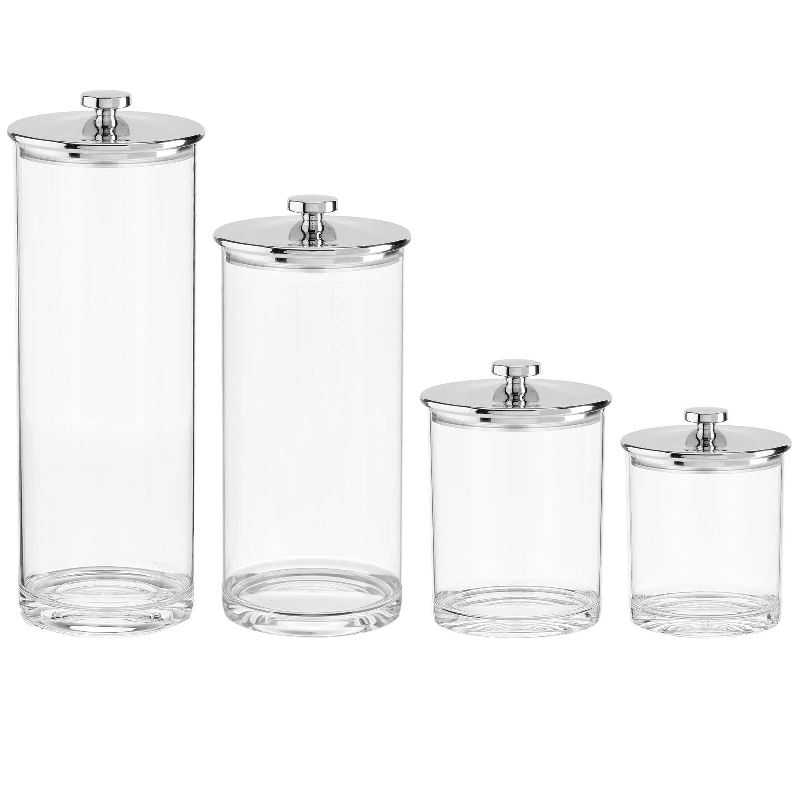 mDesign Airtight Apothecary Storage Organizer Canister Jars - Acrylic Containers for Kitchen, Organization Holder for Pantry, Counter, and Cupboards, Lumiere Collection - Set of 4 - Clear/Chrome