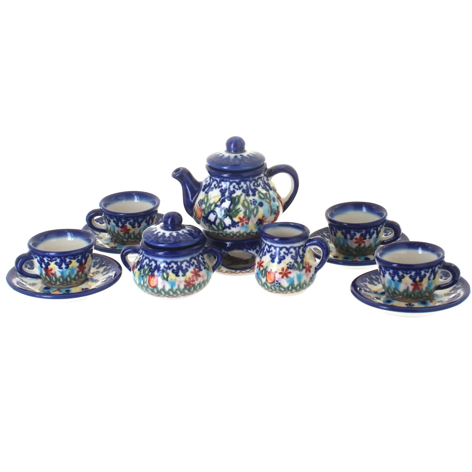 Blue Rose Polish Pottery Autumn Burst Miniature Tea Set