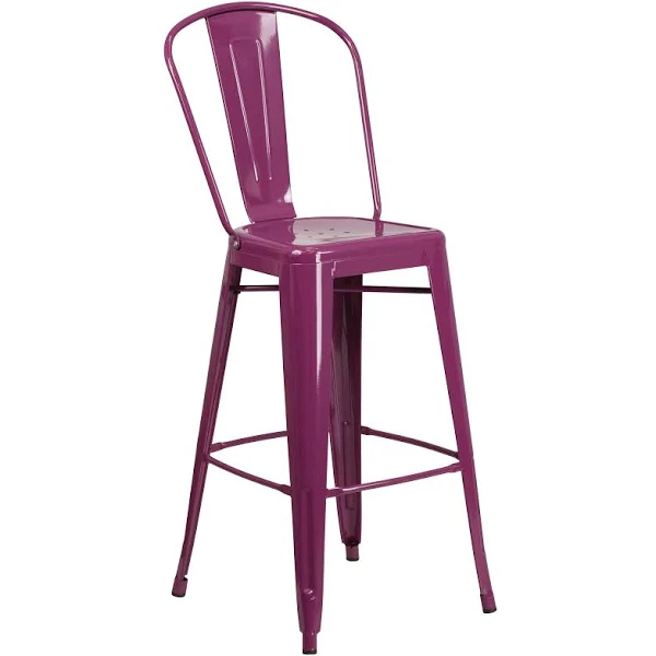 Commercial Grade 30" High Purple Metal Indoor-Outdoor Barstool With Back By Flash Furniture