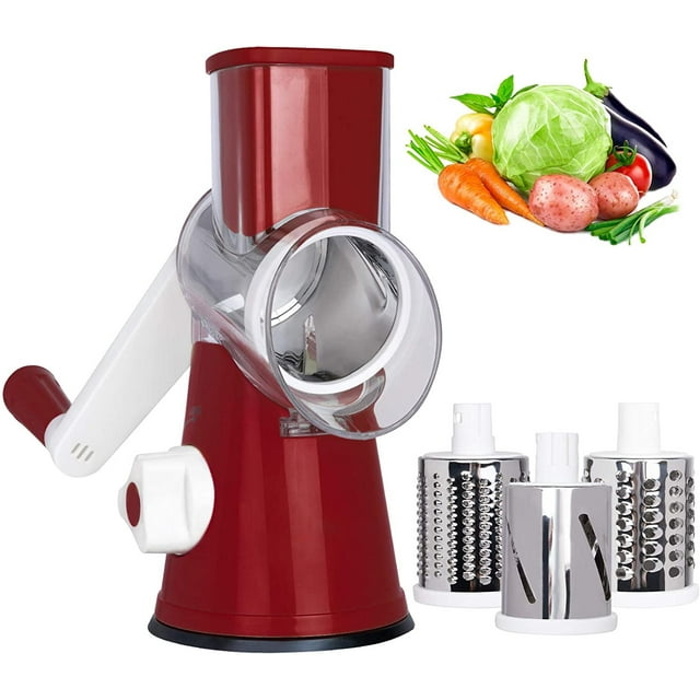 Roliyen Kitchen Products Rotary Stainless Steel Cheese Grater Shredder Cutter Grinder With 3 Drum Blades