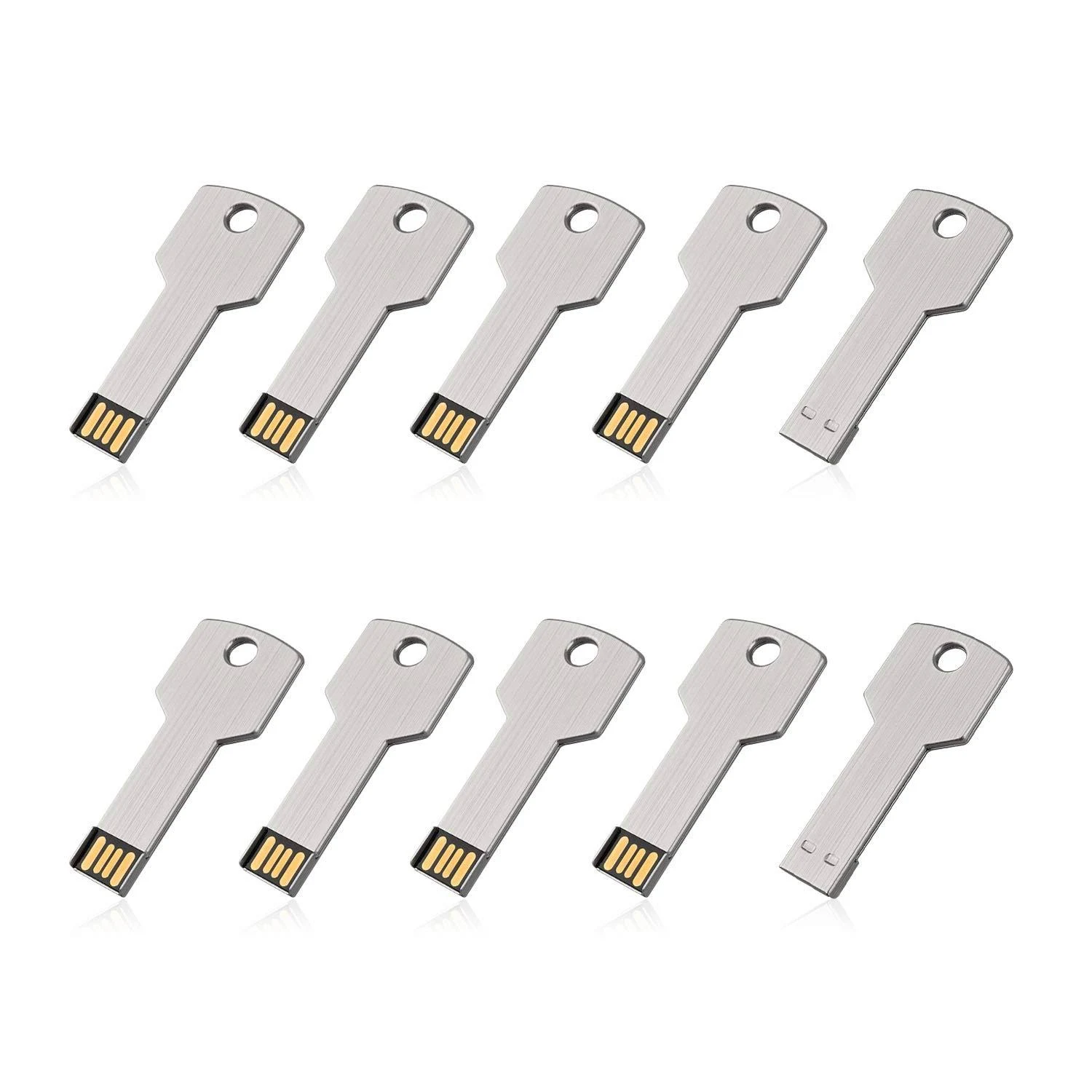 RAOYI 10 Pack 2GB USB Flash Drive USB 2.0 Metal Key Shape Memory Stick Thumb Drive Pen Drive-Silver