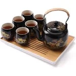 Japanese Beautiful Asian Porcelain Tea Set, Black with 1 Teapot, 6 Tea Cups, ...