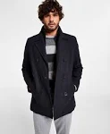 Kenneth Cole Men's Notched Lapel Wool Pea Coat Knit Bib