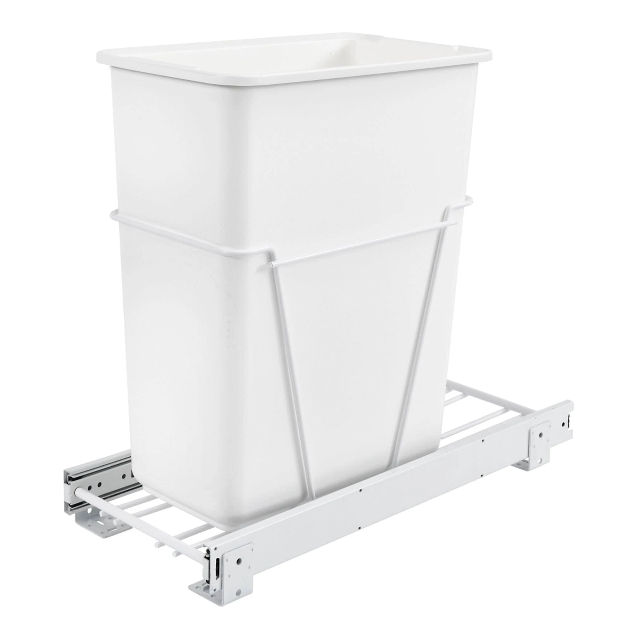 Rev-A-Shelf RV-9PB S Single 30-Quart Wire Construction Bottom Mount Pullout Kitchen Waste Trash Can Container Bin with Full-Extension Slides, White