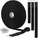 1"x32ft Hook and Loop Straps with 50 Metal Buckles, Adjustable Fastening Cable Straps, Cut-to-Length Cinch Strap, Reusable Nylon Securing Cord Ties for Organizer or Storage, 1 inch Wide, Black