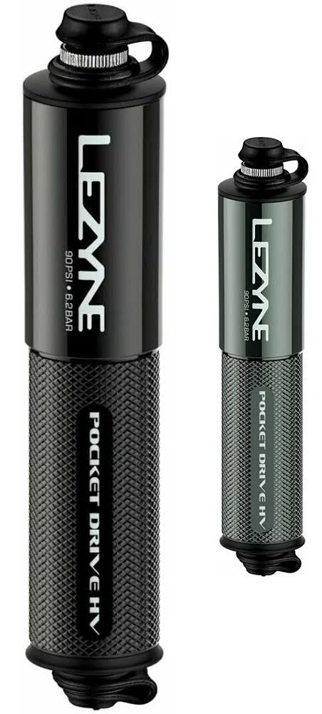 LEZYNE Pocket Drive HV Mini Bicycle Hand Pump, High Volume 90psi, Presta & Scrhader Compatible, CNC Aluminum, Compact, Plus-Size Tires, Portable Bike Pump