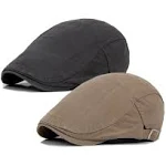 2 Pack Newsboy Hats for Men Flat Cap Cotton Adjustable Breathable Irish Cabbie Ivy Driving Hunting Hat