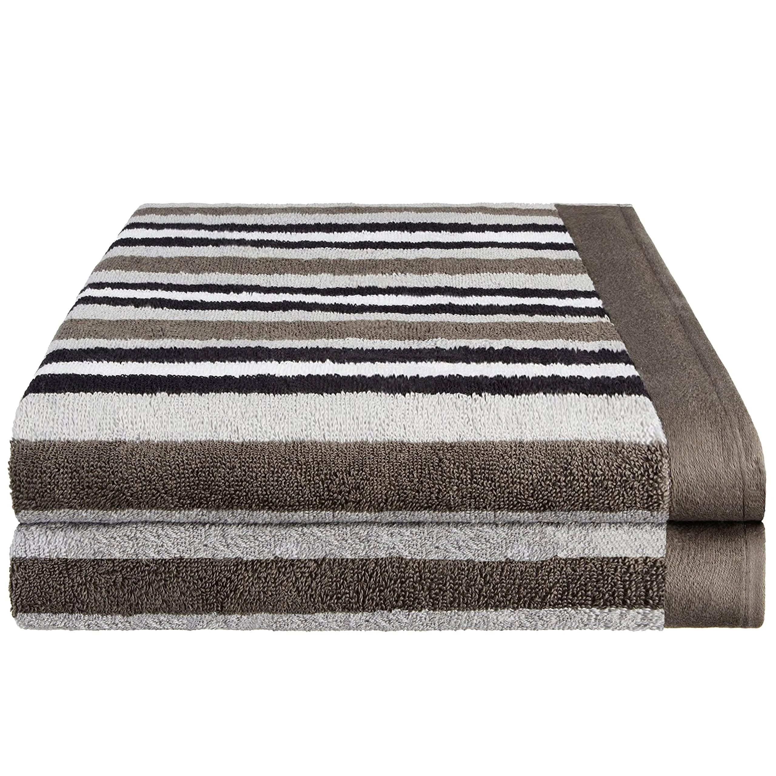 Superior Collection Luxurious Stripes Combed Cotton 2-Piece Bath Towel Set, Charcoal