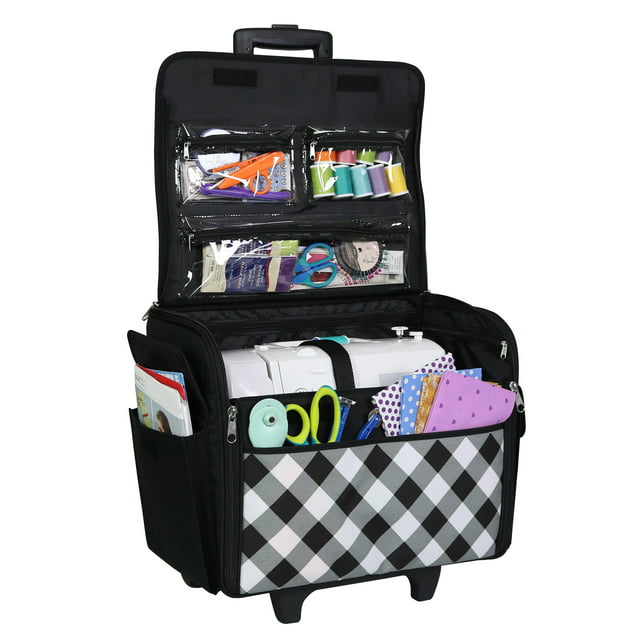 Everything Mary Rolling Sewing Machine Tote, Black & White