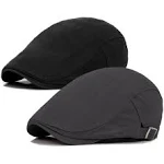 Qossi 2 Pack Newsboy Hats for Men Flat Cap Cotton Adjustable Breathable Irish Ca