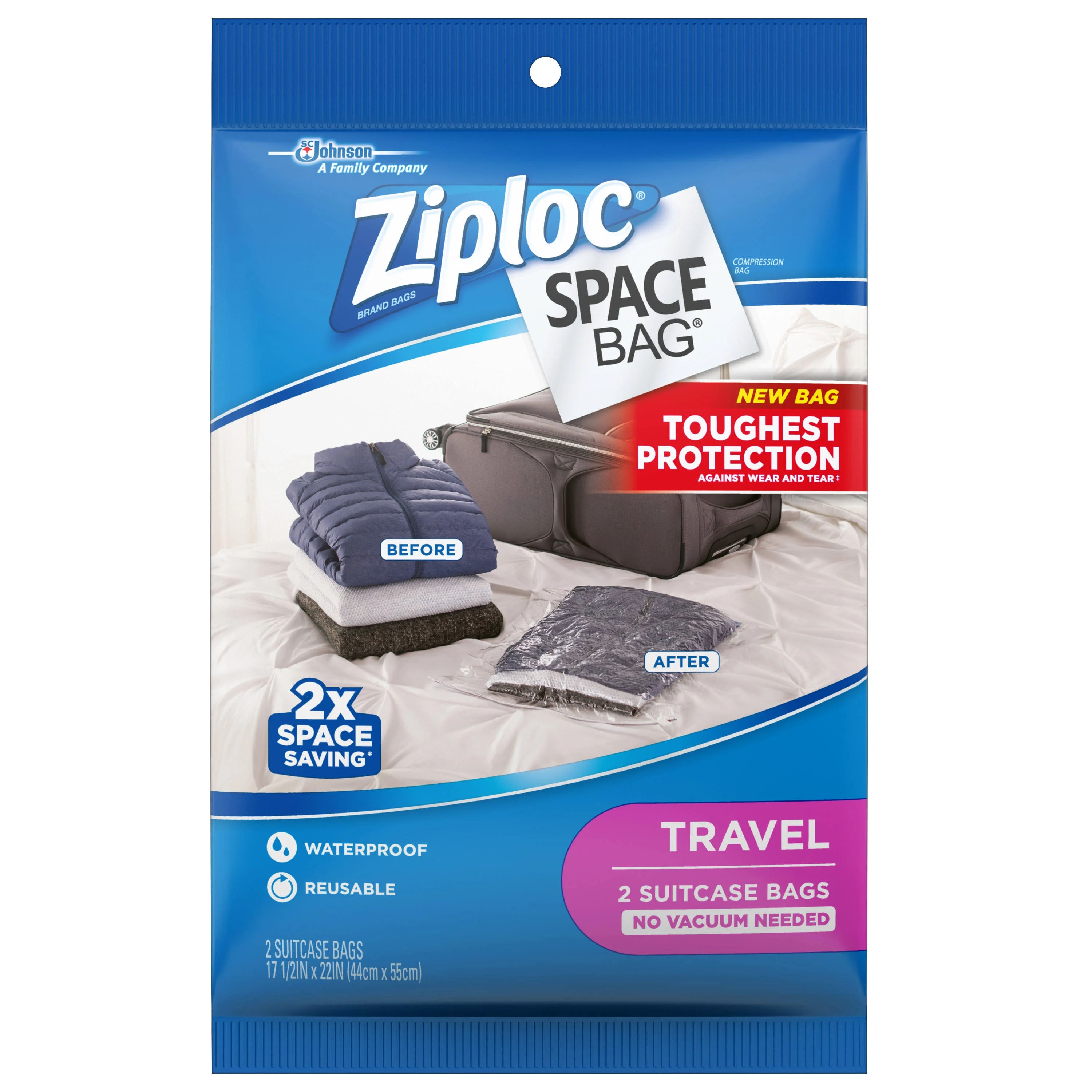 Ziploc Space Bag Vakuumierer, Aufbewahrungsbeutel für Zuhause und Schrank, Reisen, insgesamt 2 Beutel