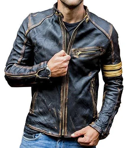 Vintage Cafe Racer Distressed Leather Jacket