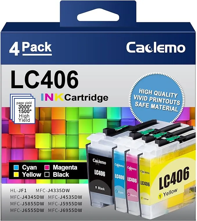 Topkolor LC404 Ink Cartridges High Yield Replacement for Brother LC-404 Work for MFC-J1205W MFC-J1215W Printer (Black/Cyan/Magenta/Yellow, 4-Pack)