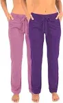 Sexy Basics Women's 2 Pack Ultra Soft French Terry Cotton Drawstring Yoga Lounge Long Pants