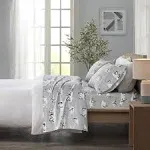 True North by Sleep Philosophy - Cozy Cotton Flannel Printed Sheet Set - Queen - Grey Penguins