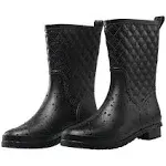 Petrass Women Rain Boots Black Waterproof Mid Calf Lightweight Cute Booties Fashion Out Work Comfortable Garden Shoes