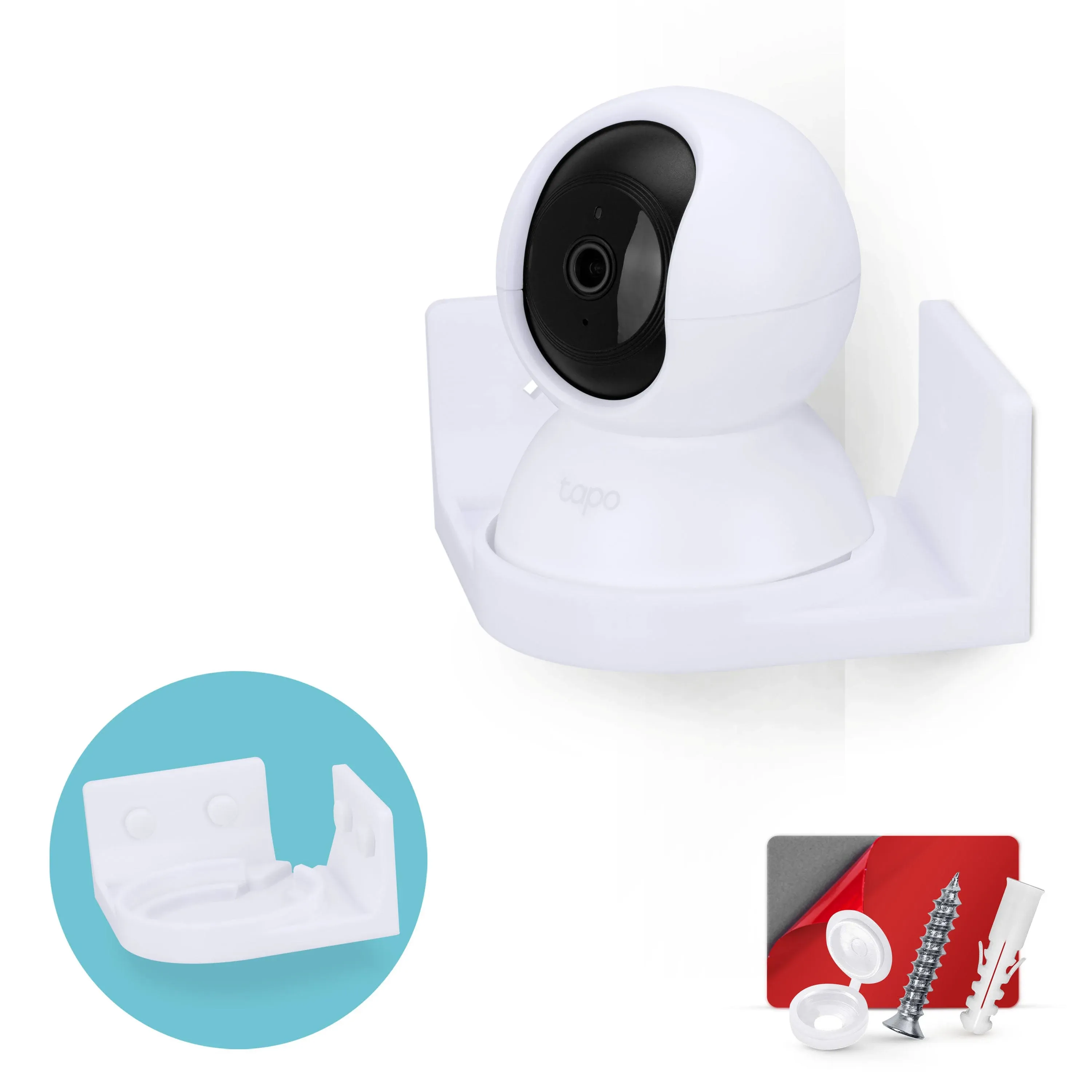 Corner Wall Mount Holder for Tapo Pan/Tilt (C200 & C210) Smart Security Camera, Custom Designed Bracket, Reduce Blind Spots & Clutter, Easy to Install, Adhesive & Screw in (White)