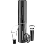 Chefman Electric Wine Opener Makes Opening Bottles Fast, Foolproof, And Fun! Black, Battery-Operated 4-Piece Corkscrew Set Comes With A Foil Cutter, P