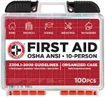 Be Smart Get Prepared 100Piece First Aid Kit, Exceeds OSHA Ansi Standards for 10