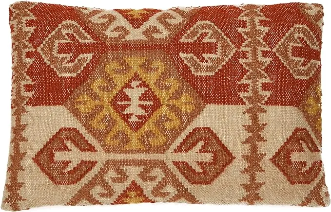 Pillow Lumbar Ikat Kilim Wool Blend Rust 16" x 24"