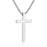 M MOOHAM Sterling Silver Cross Pendant Necklaces for Men Women Pendant Chain 20 inch Silver, Fathers Day Christian Religious Bap