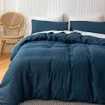 HeimenAogo Extra-Long Staple Cotton Duvet Cover Set Queen, Ultra Soft and Breathable Comforter Cover with Zipper Closure, High Thread Count Egyptian Cotton Blanket Cover 3pcs Ensign Blue