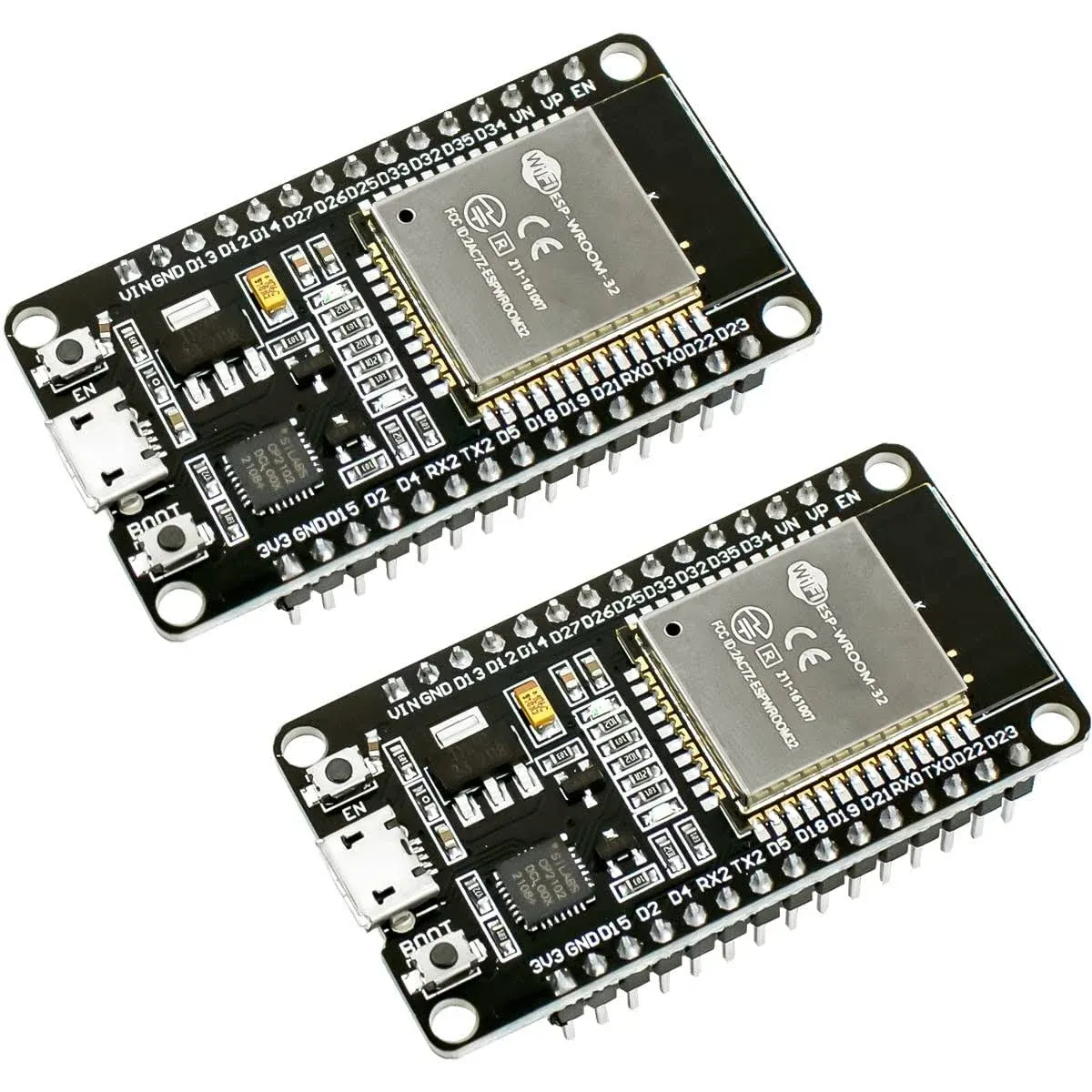 2Pack ESP-WROOM-32 ESP32 Development Board WiFi + Bluetooth CP2102 Dual Core 2.4Ghz Microcontroller Compatible with Arduino