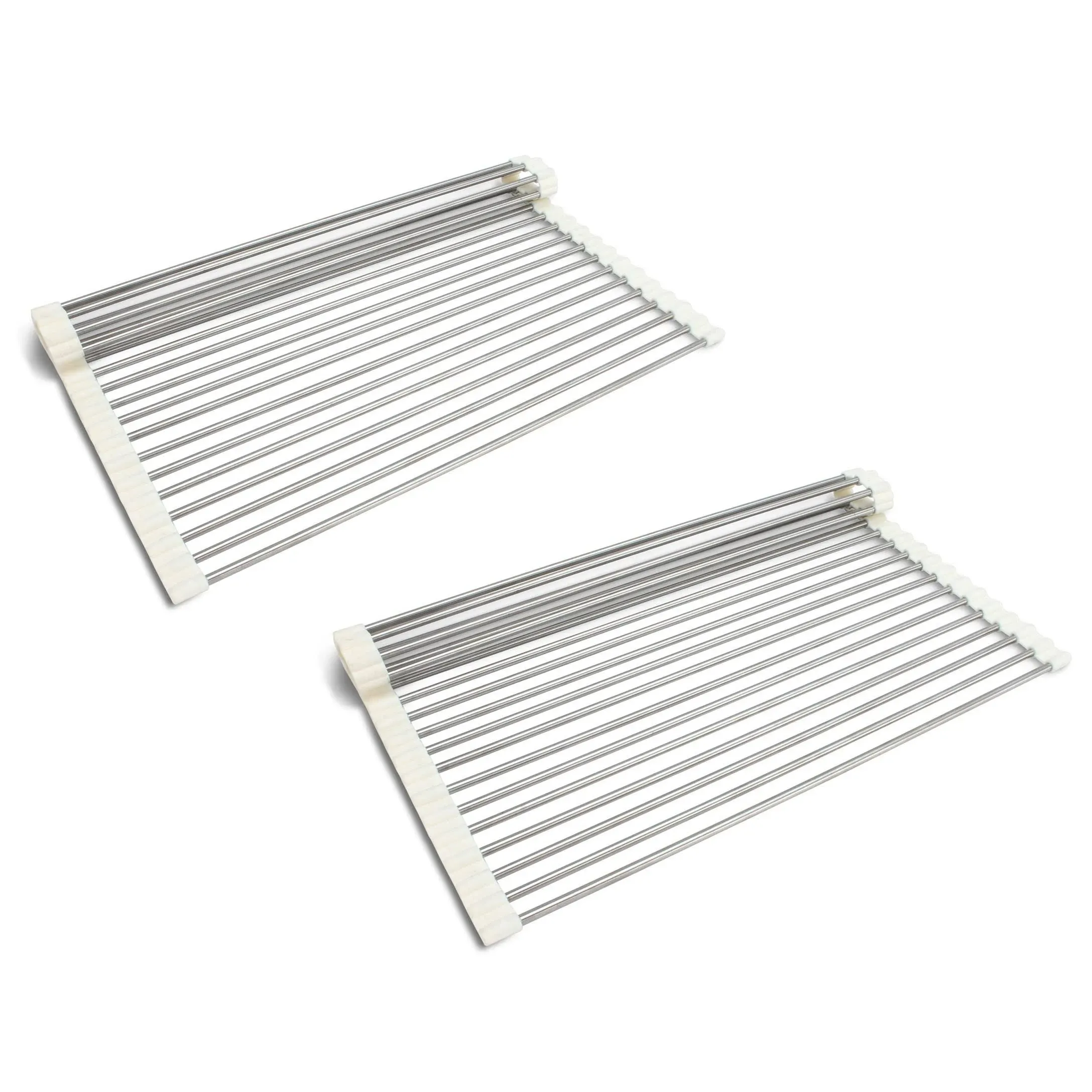 COOK WITH COLOR Roll Up Dish Rack- 2 Pack Over The Sink Mat for Drying Dishes - Silicone Wrapped Stainless Steel Rods (15" x 17.5") - Versatile Roll Up Trivet & Dish Drying Rack for Kitchen