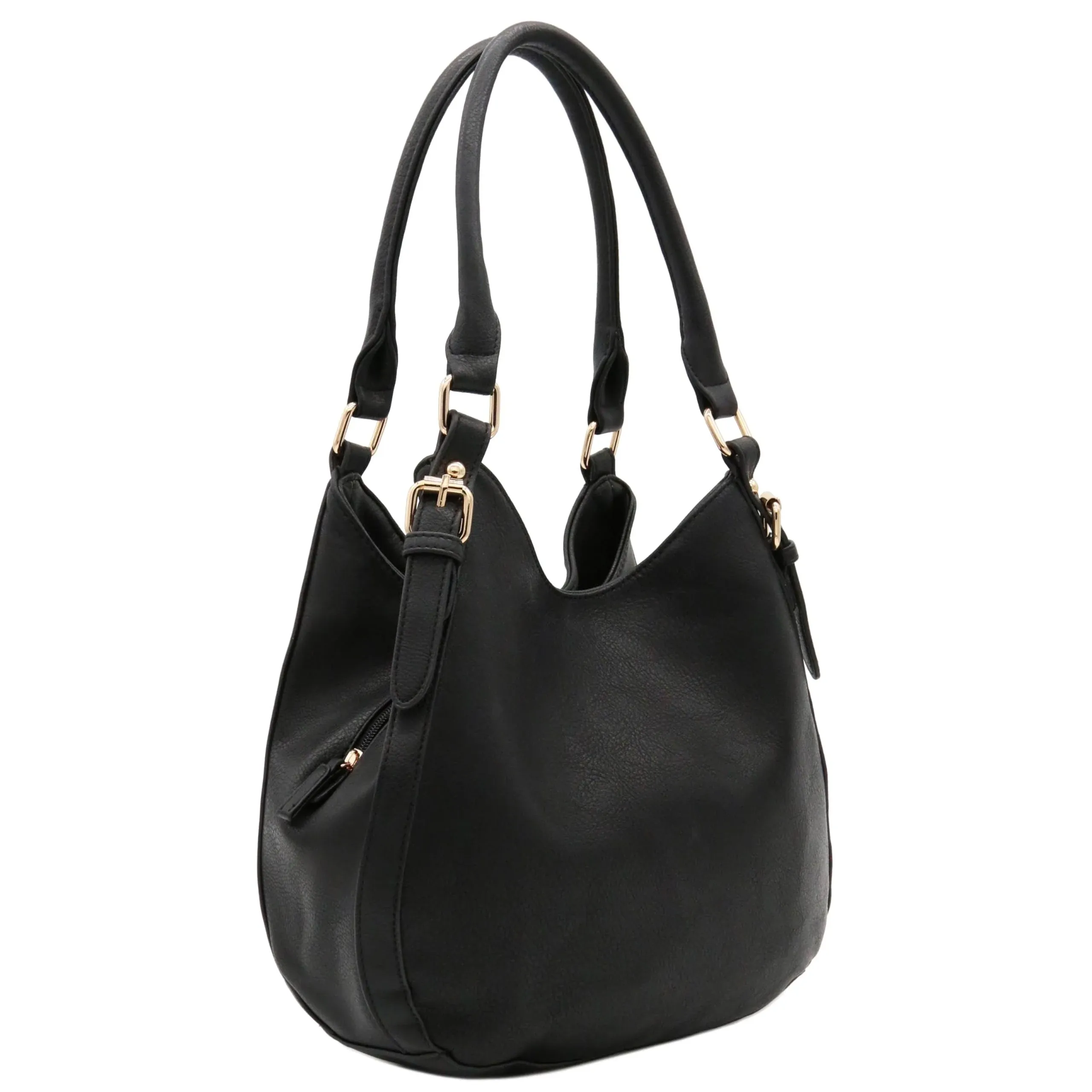 Lightweight 3 Compartment Faux Leather Medium Hobo Bag