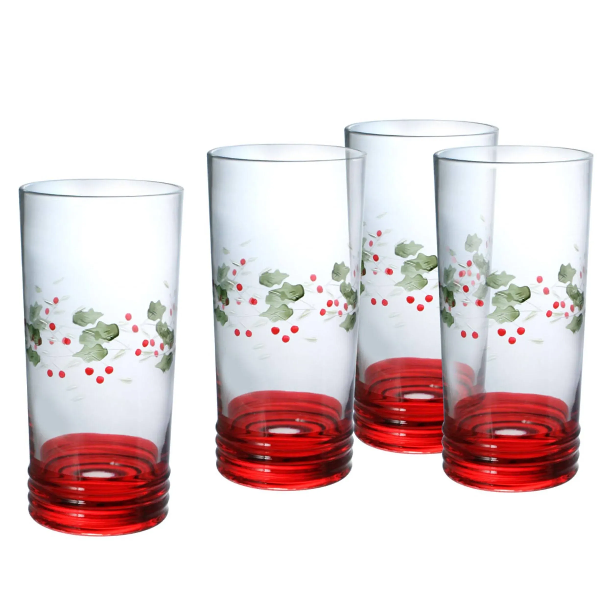 Pfaltzgraff Winterberry Set of 4 Cooler Glasses Handpainted NEW in Box Holly