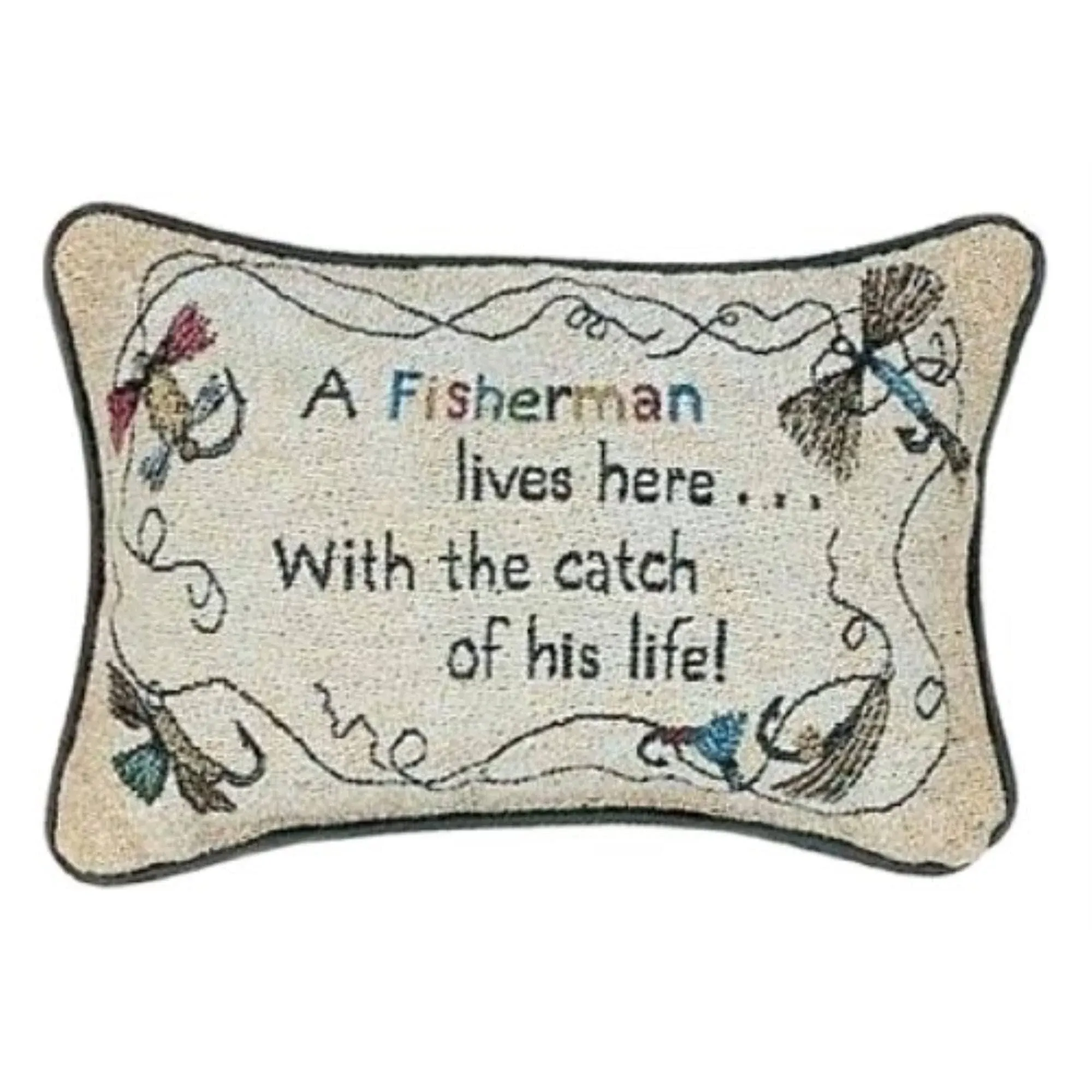 Manual 12.5 x 8.5-Inch Decorative Throw Pillow, A Fisherman Lives Here