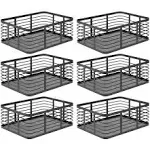 mDesign Large Steel Metal Kitchen Organizer Basket, Handles, 6 Pack - Black