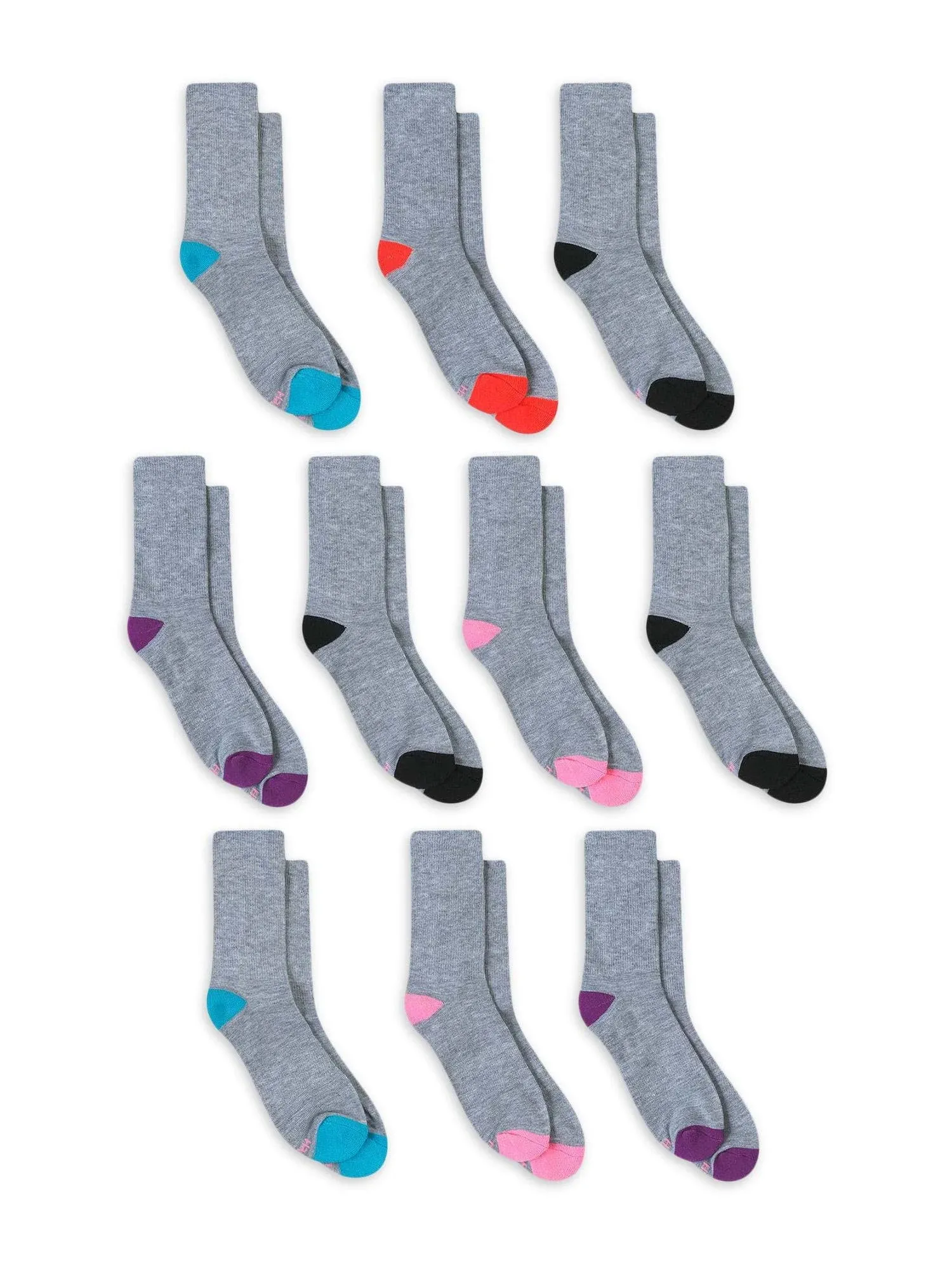 Hanes 10-Pack Crew Comfort Fit Socks Women Arch Support