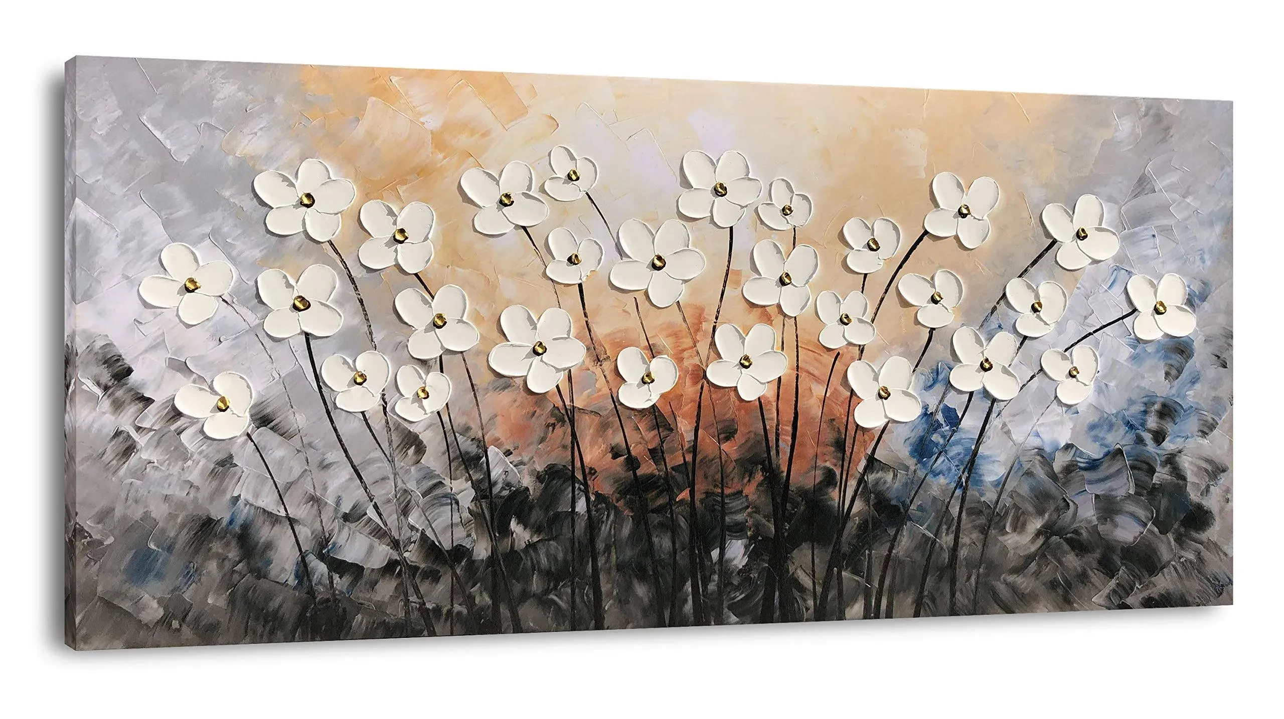 Yihui Arts White Flower Canvas Wall Art for Living Room Bedroom Dinning Decor, Size: 30 x 60