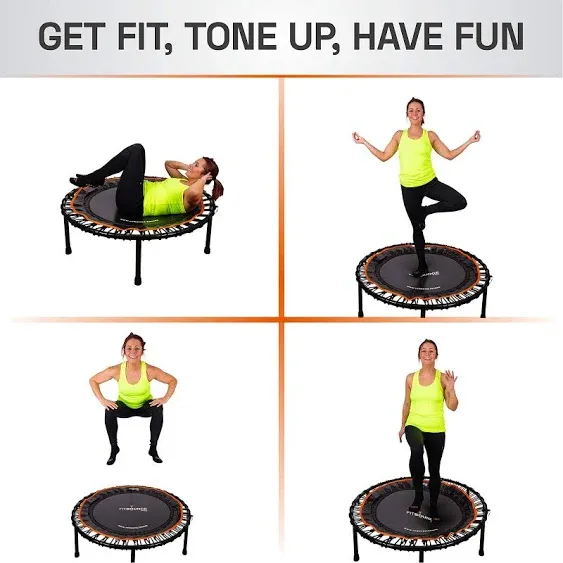 FIT Bounce PRO USA Bungee Rebounder | Assembled | Half Folding | Silent & Beautifully Designed Pro Indoor Mini Trampoline for Adults & Kids | DVD & Online Workouts,Storage Bag & Bounce Counter