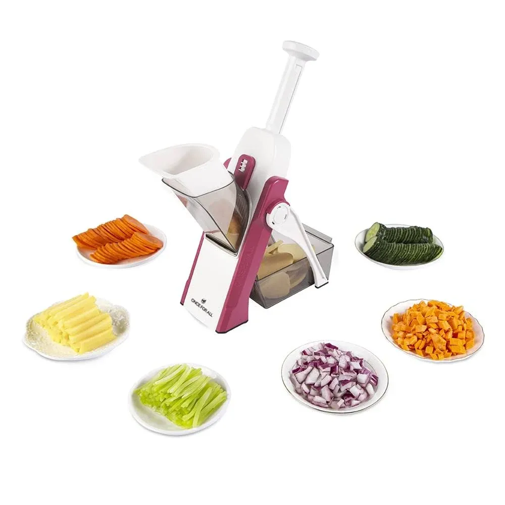 Once for All Mandoline Vegetable Slicer, Manual Kitchen Veg Chopper Stainless Steel Blade for Julienne, Cubes, Fried Potato Carrot, Cucumber Red