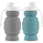 Special Made 2pcs Collapsible Water Bottles Cups Leakproof Valve Reusable BPA Free Silicone Foldable Travel Water Bottle Cup for Gym Camping Hiking