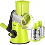 Geedel Rotary Cheese Grater Kitchen Mandoline Vegetable Slicer with 3 Interchangeable Blades