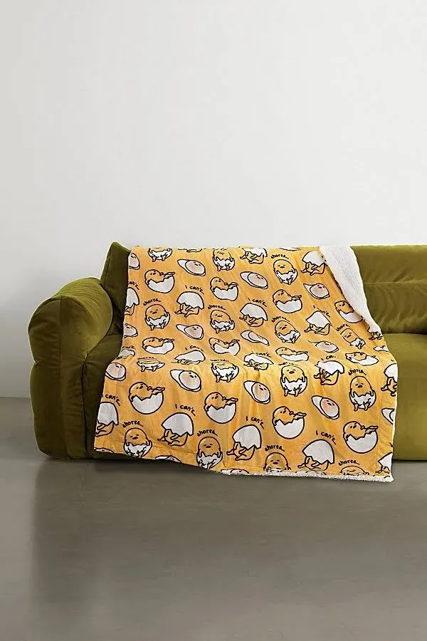 "Sanrio Gudetama I Can't. Shorts. Silk-touch Sherpa Throw Blanket In Yellow At"