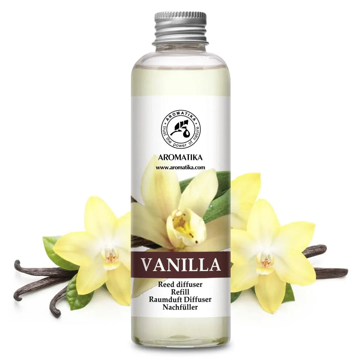 Vanilla Diffuser Refill w/Natural Essential Vanilla Oil 6.8 Fl Oz - Intensive - Fresh & Long Lasting Fragrance - Reed Diffuser Oil Refill Vanilla - for Aromatherapy - SPA - Home - Office - Fitness