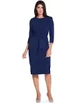 Adrianna Papell Knit Crepe Tie Waist Sheath Dress Women's Dress Navy : 10