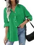 HOTOUCH Women Oversized Button Down Shirts Office Drop Shoulder Blouse Long Sleeve Boyfriend Dress Shirt with Pockets