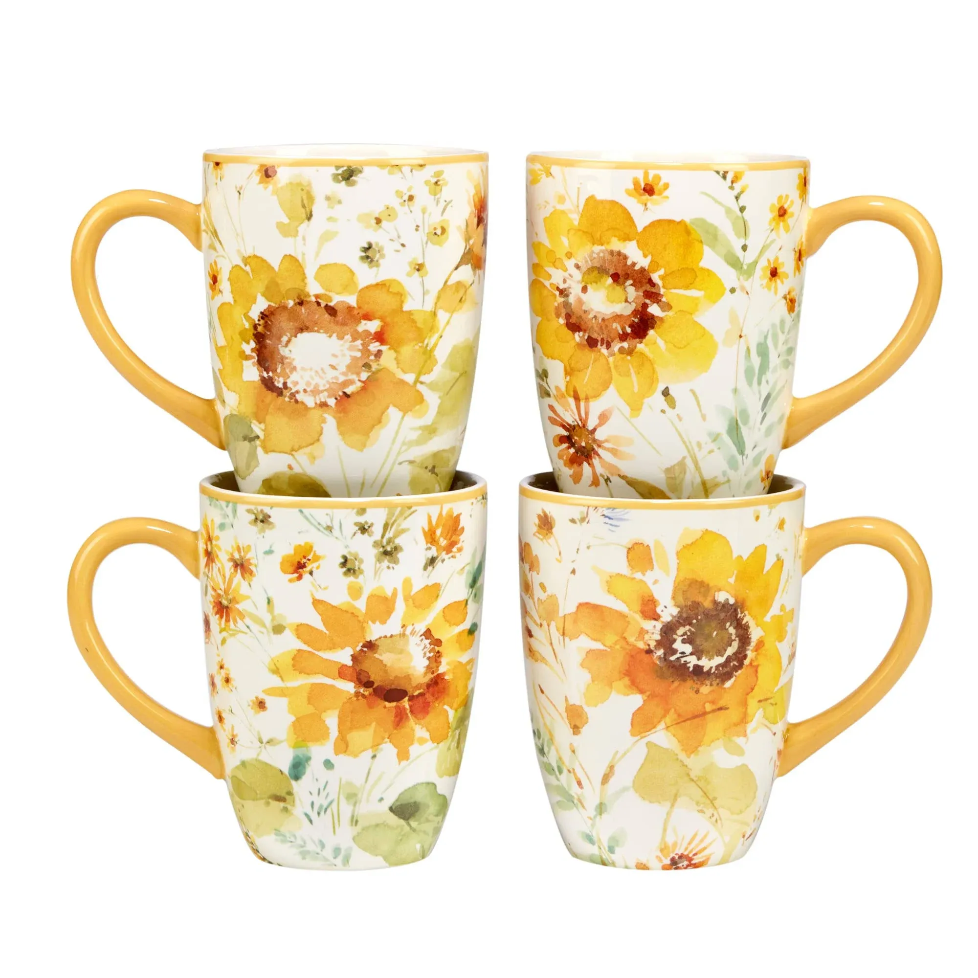 Certified International Sunflowers Forever 14 oz. Mugs, Set of 4