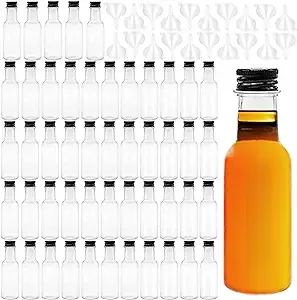 Mini Liquor Bottles,50 Pack Empty Spirit Bottles with Black Cap,1oz/30ml Mini Alcohol Bottles with 20 Funnels,Miniature Bottles for Weddings,Party Favors